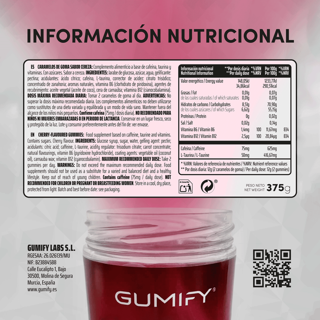 Gominolas Energéticas de Cafeína Sabor Cereza