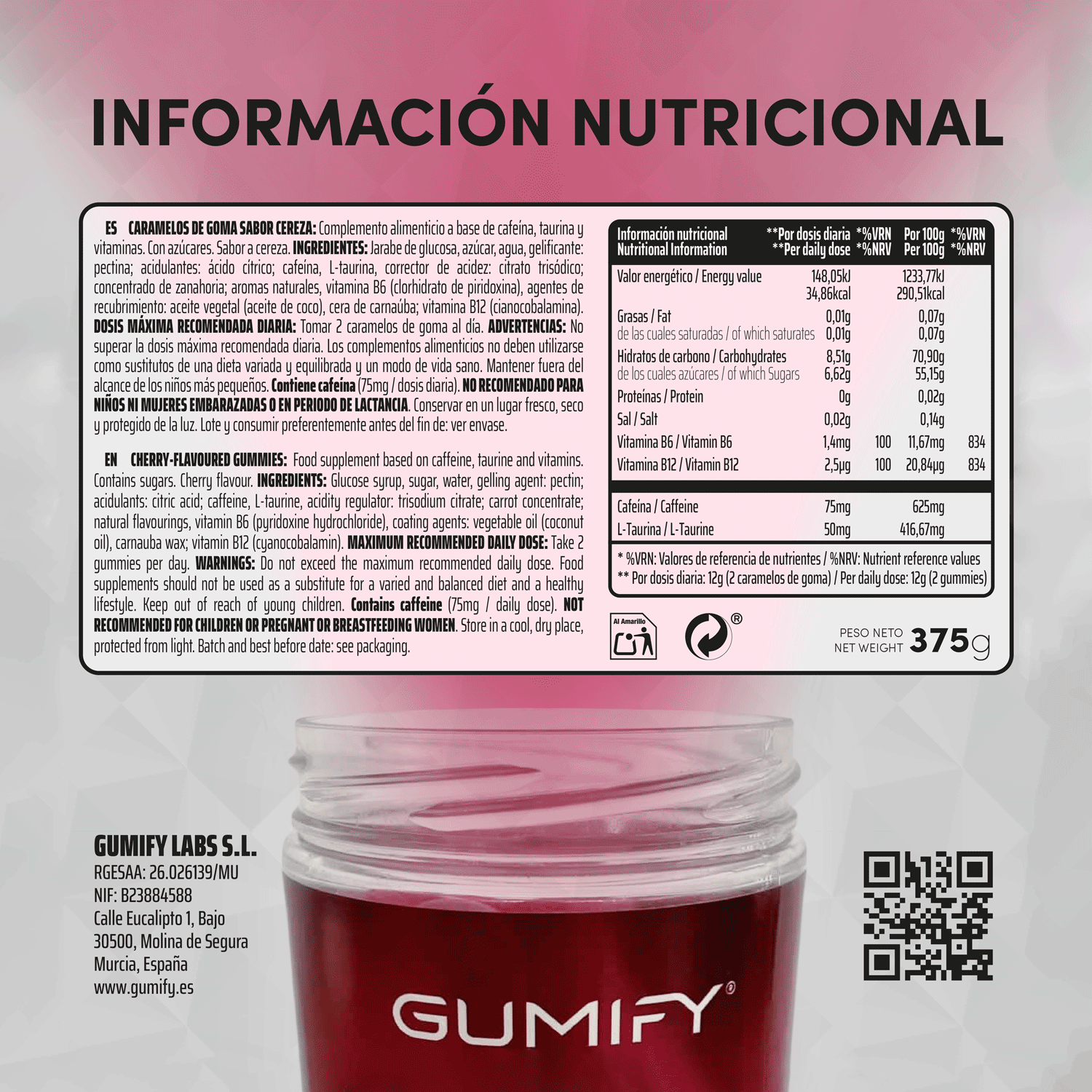 Gominolas Energéticas de Cafeína Sabor Cereza